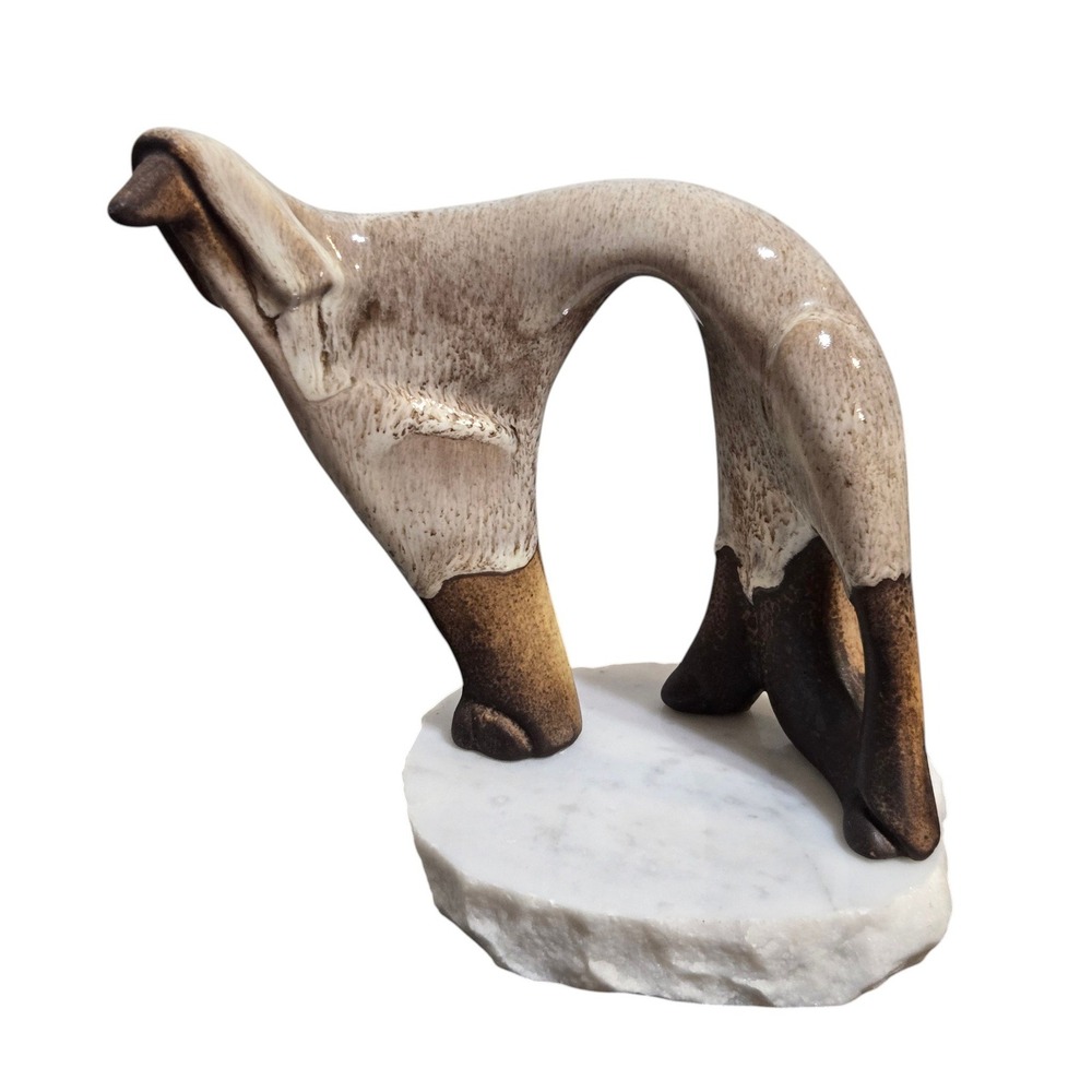 Maigon Daga Afghan Hound Figurine Ceramic Marble Base MCM Art Pottery Dog Modern